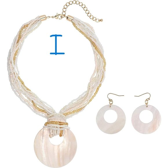 New Multi Strand Colorful Beaded Necklace with Big Circle Shell Pendant - Picture 7 of 9